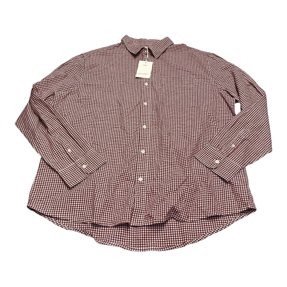Free Assembly Shirt Men XL Red White Check Cotton Collared Long Sleeve Button-Up